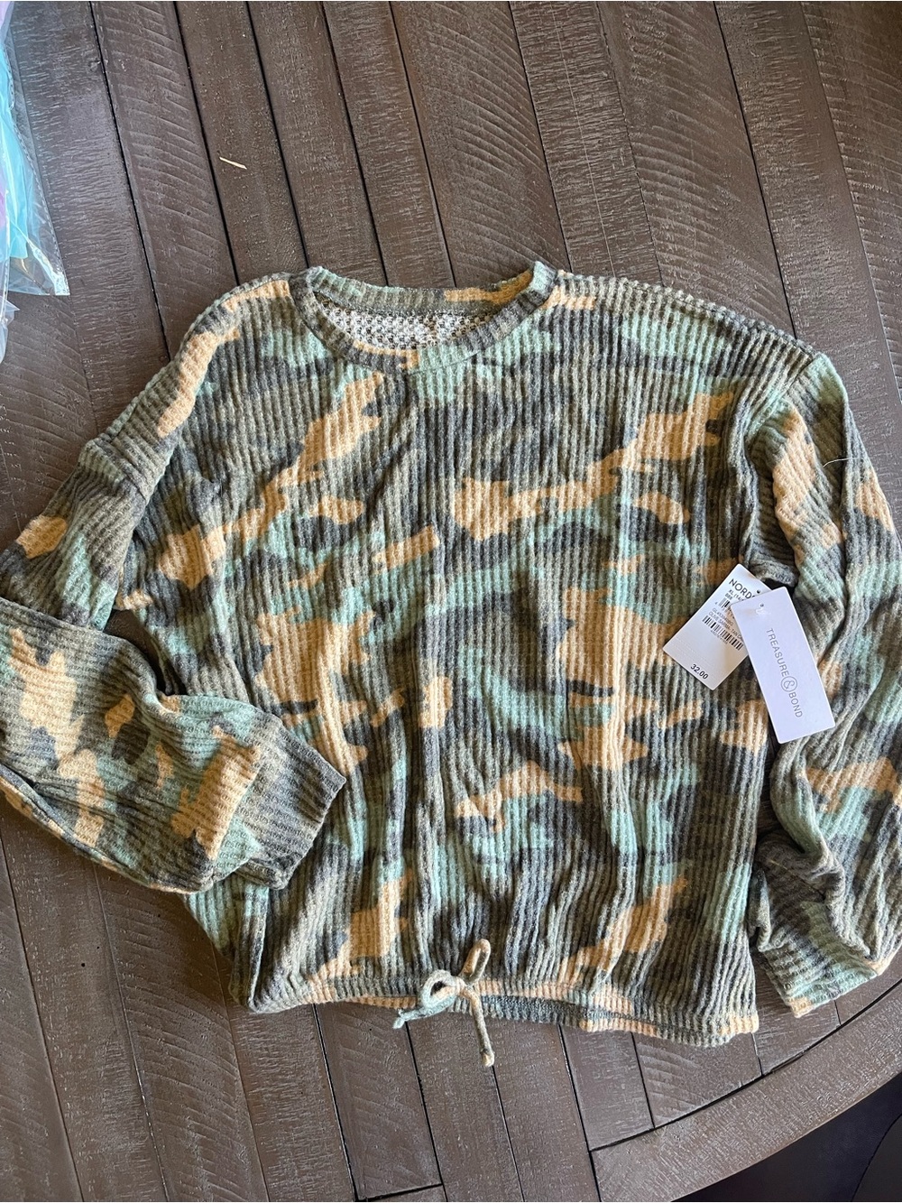 Treasure & Bond Camo Ribbed Pullover Sweater - Green/Tan